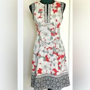Adore Scarlet Scuba Knit Floral Dress in Red and Gray